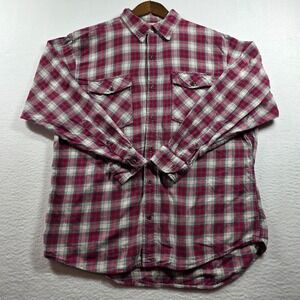 RedHead Mens Red Gray Plaid Flannel Button Down Shirt Cotton Large BPS 800-1110